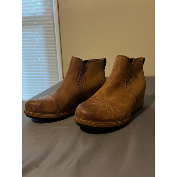 Sorel Shoes - Sorel Evie Chelsea Waterproof Leather Wedge Ankle Boots Brown Womens 8